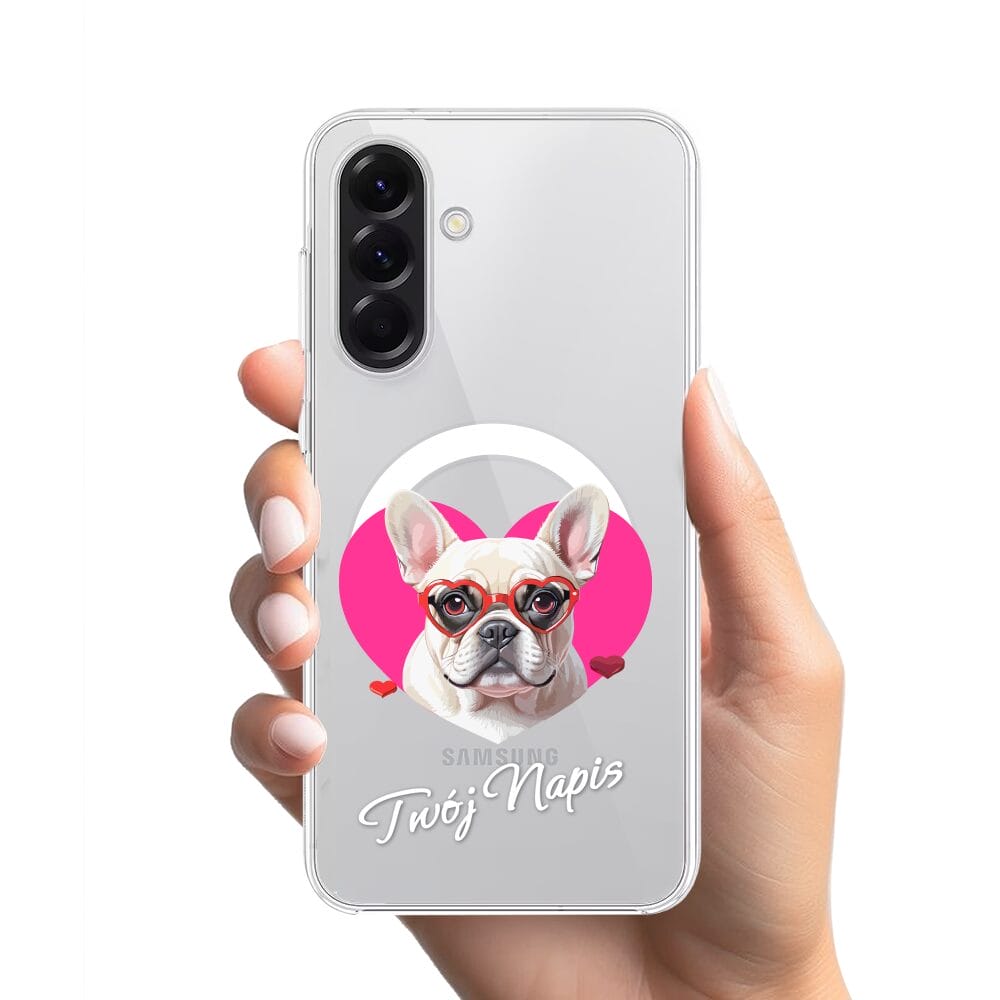 Etui do Samsung Galaxy A56 5G z MagSafe przeźroczyste, silikonowe Flexi, Puppy Love, pies rasy Buldog Francuski - obrazek 2