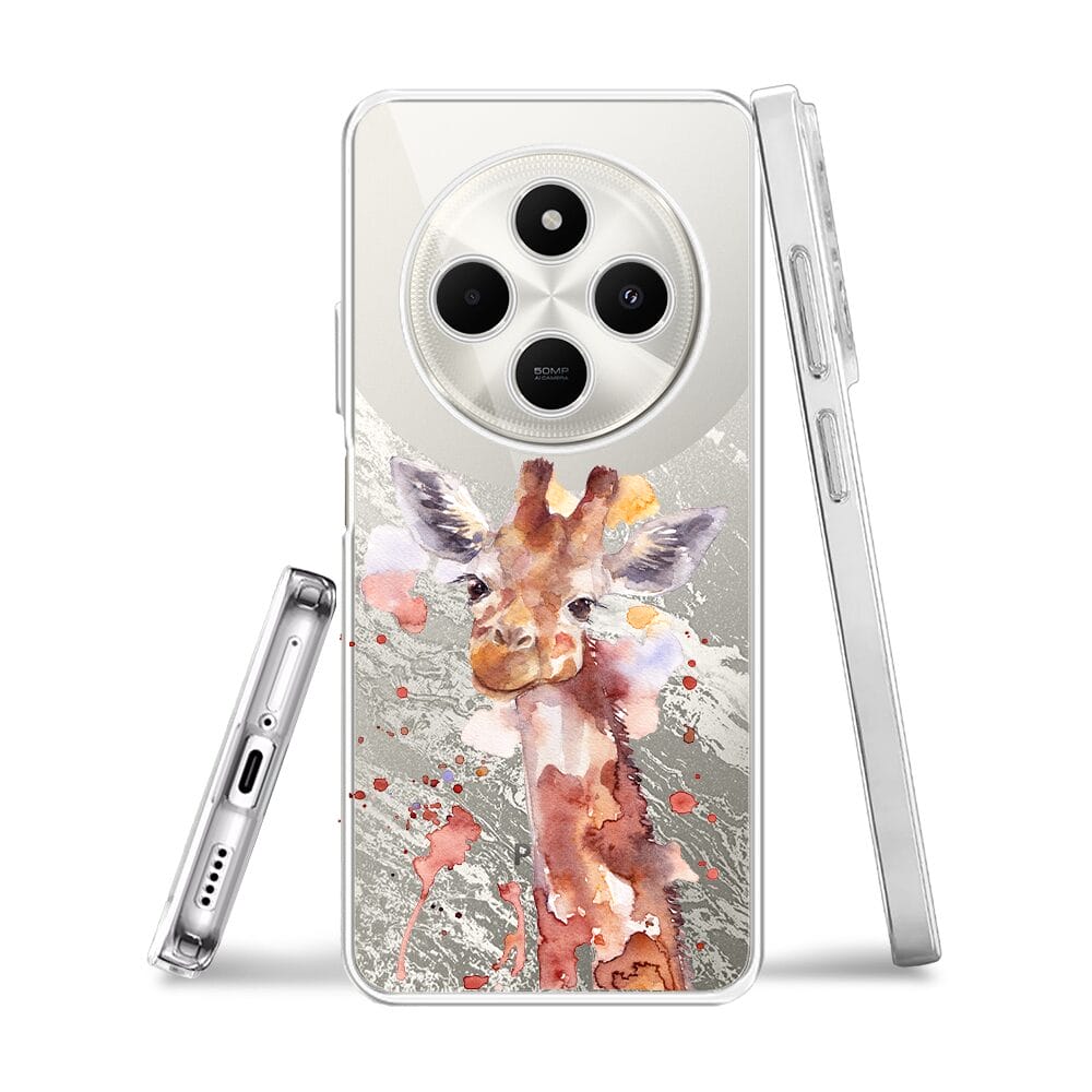 Etui do Xiaomi POCO C75 przeźroczyste, silikonowe Flexi, Akwarelowe Zoo, Żyrafa - obrazek 3