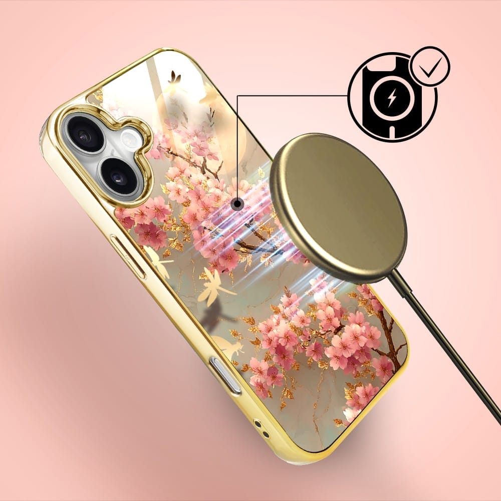 Etui do iPhone 16 IBIZU Elite Glass z MagSafe Magia Azji, Taniec sakury, złote - obrazek 7