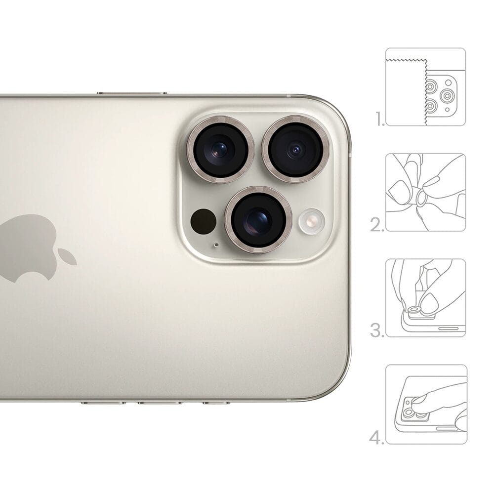 Metalowa osłona obiektywu aparatu ze szkła hartowanego 9H do iPhone 16 Pro Max, 1 zestaw, tytanowa - obrazek 4
