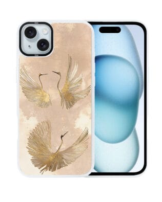 Etui do iPhone 15 IBIZU DropGuard Matt z MagSafe, Boho, Złote żurawie
