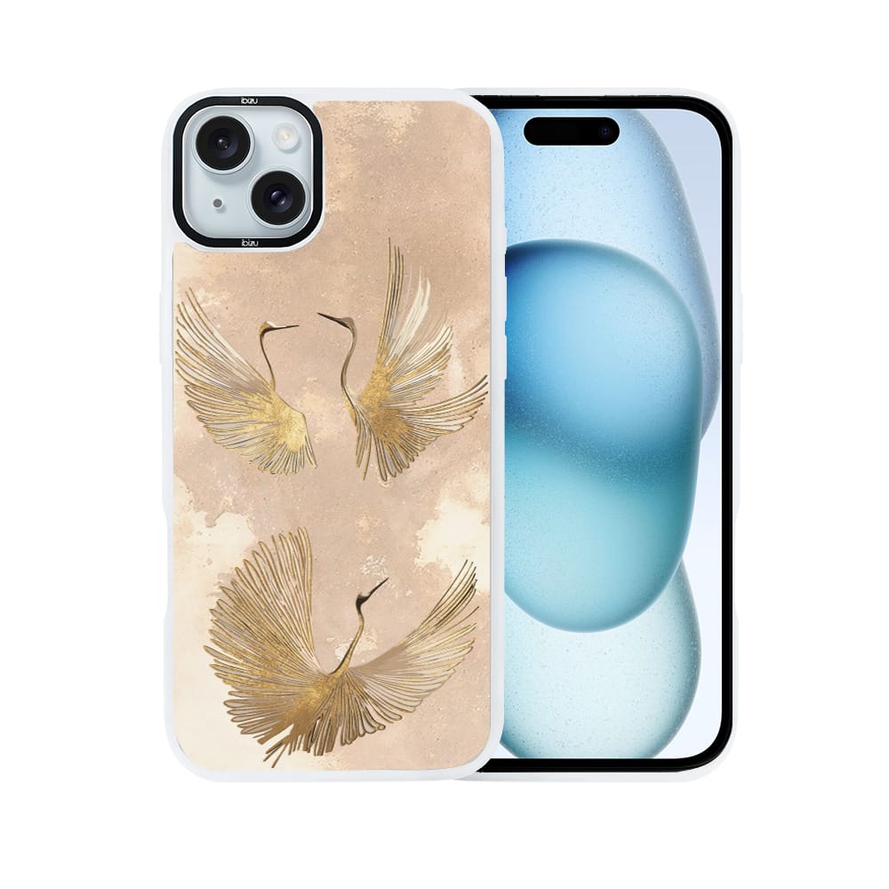 Etui do iPhone 15 IBIZU DropGuard Matt z MagSafe, Boho, Złote żurawie - obrazek 2