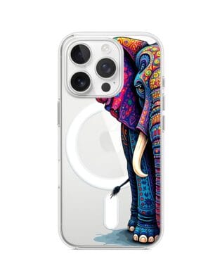 Etui do iPhone 14 Pro z MagSafe przeźroczyste, silikonowe Flexi, Dzika Mandala, Słoń