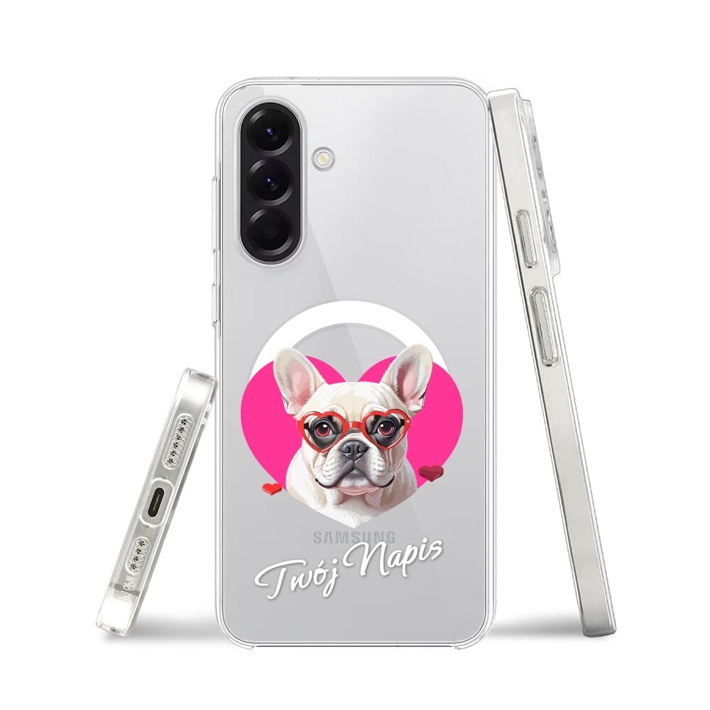 Etui do Samsung Galaxy A56 5G z MagSafe przeźroczyste, silikonowe Flexi, Puppy Love, pies rasy Buldog Francuski - obrazek 3