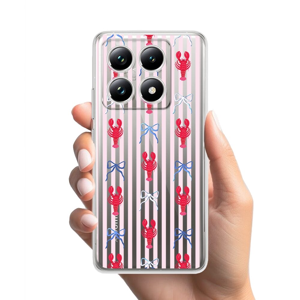 Etui do Xiaomi 14T Pro przeźroczyste, silikonowe Flexi, krab i kokardki - obrazek 2