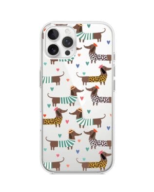 Etui do iPhone 12 Pro Max przeźroczyste, silikonowe Flexi, zakochane jamniki