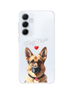 Etui do Samsung Galaxy A35 5G przeźroczyste, silikonowe Flexi, Puppy Love, pies rasy Owczarek Niemiecki