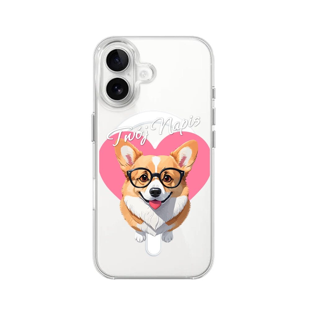 Etui do iPhone 16 z MagSafe przeźroczyste, silikonowe Flexi, Puppy Love, pies rasy Corgi