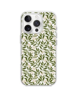 Etui do iPhone 15 Pro z MagSafe przeźroczyste, silikonowe Flexi, zielone gałązki