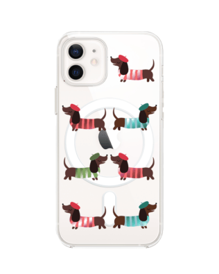 Etui do iPhone 12 Mini z MagSafe przeźroczyste, silikonowe Flexi, jamnik w Paryżu