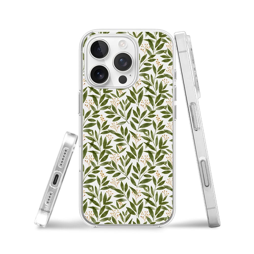 Etui do iPhone 16 Pro Max przeźroczyste, silikonowe Flexi, zielone gałązki - obrazek 3