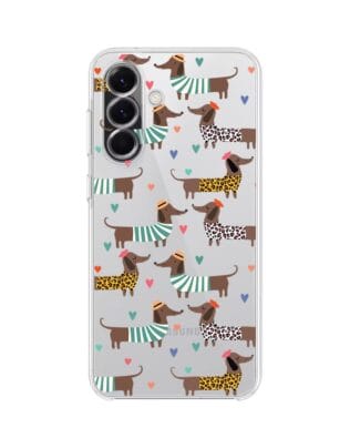 Etui do Samsung Galaxy A56 5G przeźroczyste, silikonowe Flexi, zakochane jamniki