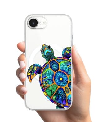Etui do iPhone 16e z MagSafe przeźroczyste, silikonowe Flexi, Dzika Mandala, Żółw