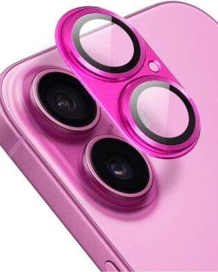 Metalowa osłona na cały aparat z wbudowanymi szkłami do iPhone 16, różowa