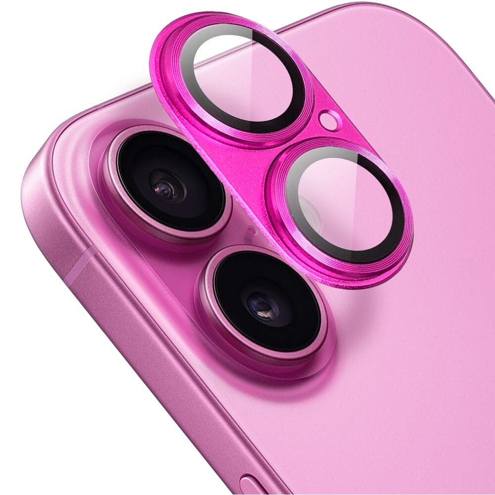 Metalowa osłona na cały aparat z wbudowanymi szkłami do iPhone 16, różowa