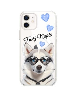 Etui do iPhone 12 z MagSafe przeźroczyste, silikonowe Flexi, Puppy Love, pies rasy Husky