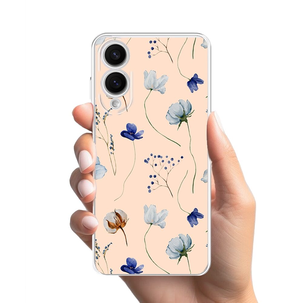 Etui do Samsung Galaxy S25 Edge przeźroczyste, silikonowe Flexi, kwiatki niebieskie na pudrowym tle - obrazek 2