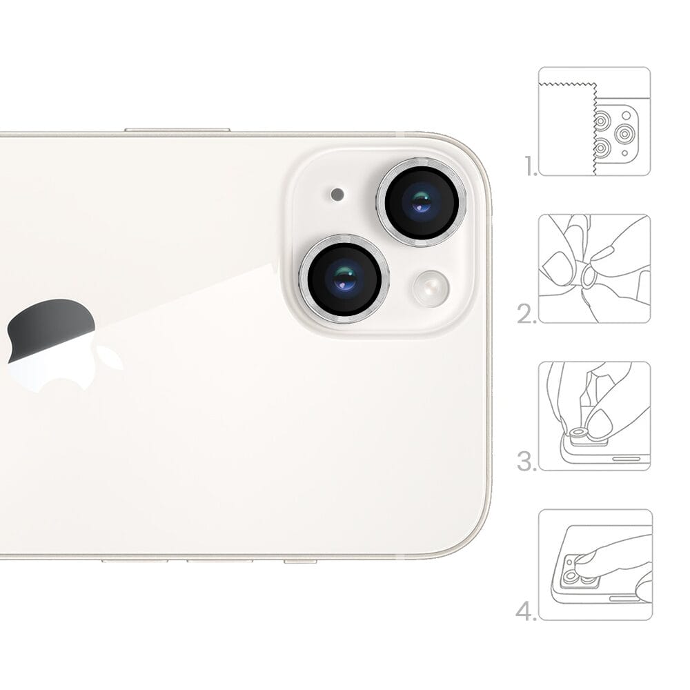 Metalowa osłona obiektywu aparatu ze szkła hartowanego 9H do iPhone 14, 1 zestaw, srebrna - obrazek 4