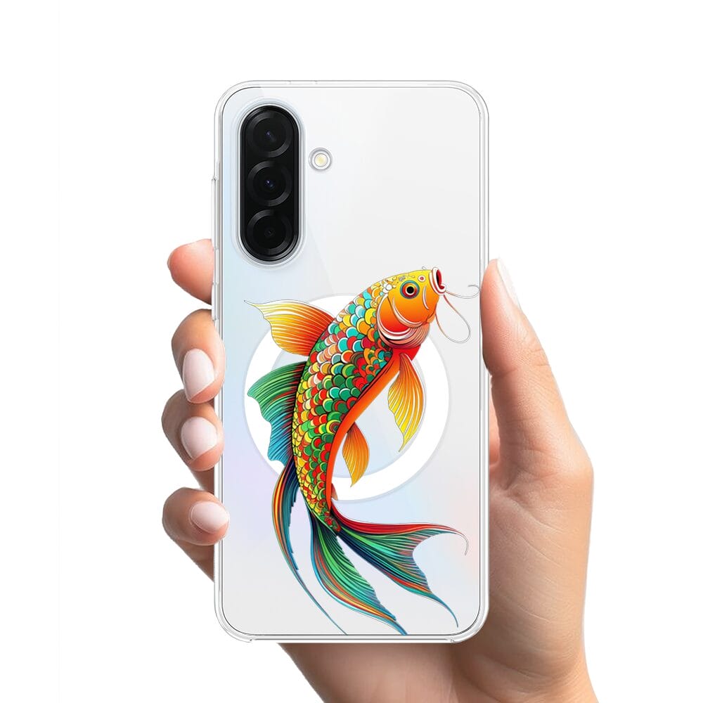 Etui do Samsung Galaxy A36 5G z MagSafe przeźroczyste, silikonowe Flexi, Dzika Mandala, Złota ryba - obrazek 2