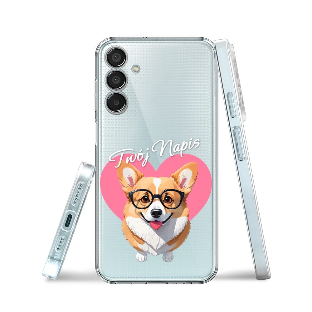 Etui do Samsung Galaxy M15 5G przeźroczyste, silikonowe Flexi, Puppy Love, pies rasy Corgi - obrazek 3