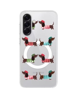 Etui do Samsung Galaxy A56 5G z MagSafe przeźroczyste, silikonowe Flexi, jamnik w Paryżu