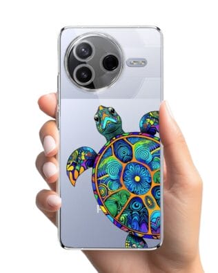 Etui do Xiaomi POCO F7 Pro przeźroczyste, silikonowe Flexi, Dzika Mandala, Żółw