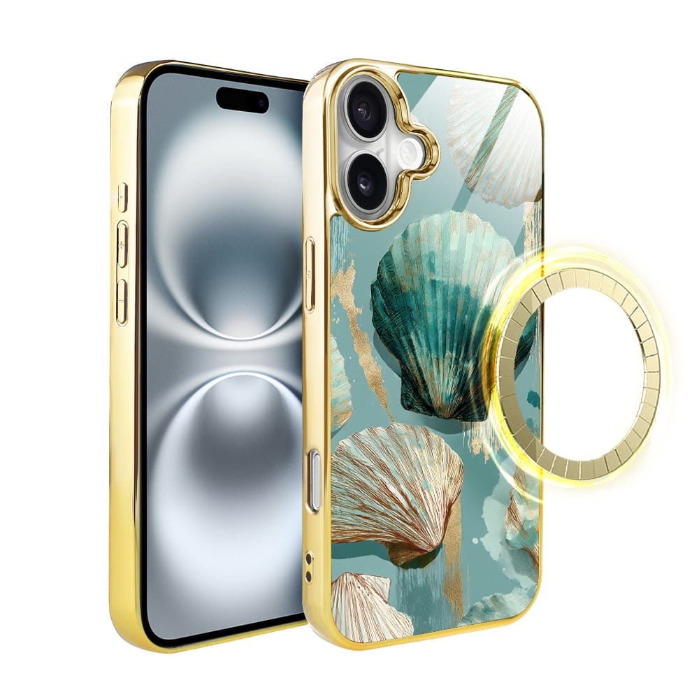 Etui do iPhone 16 IBIZU Elite Glass z MagSafe, Morze, Turkusowy skarb, złote