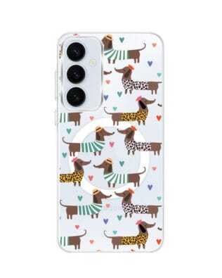 Etui do Samsung Galaxy A55 5G z MagSafe przeźroczyste, silikonowe Flexi, zakochane jamniki