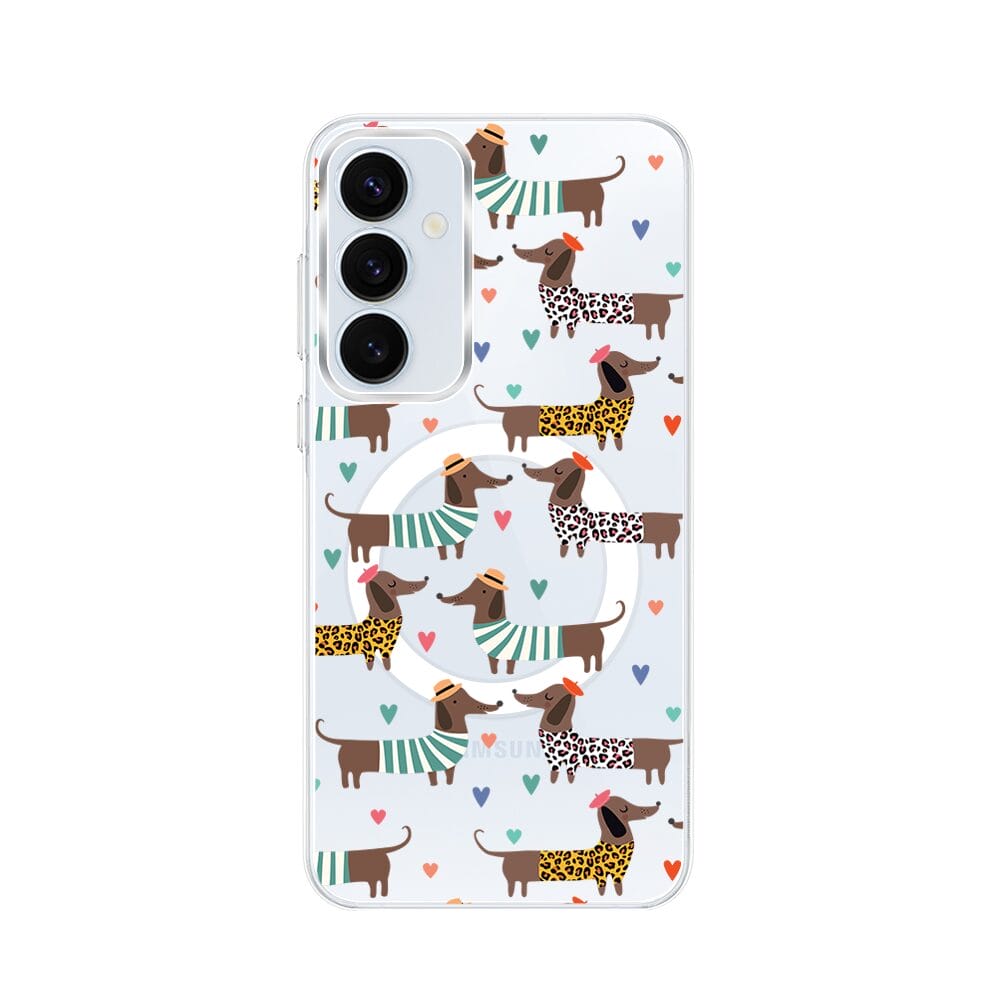 Etui do Samsung Galaxy A55 5G z MagSafe przeźroczyste, silikonowe Flexi, zakochane jamniki