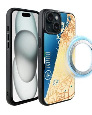 Etui do iPhone 15 Plus IBIZU DropGuard Matt z MagSafe, Mapy Świata, Dubai