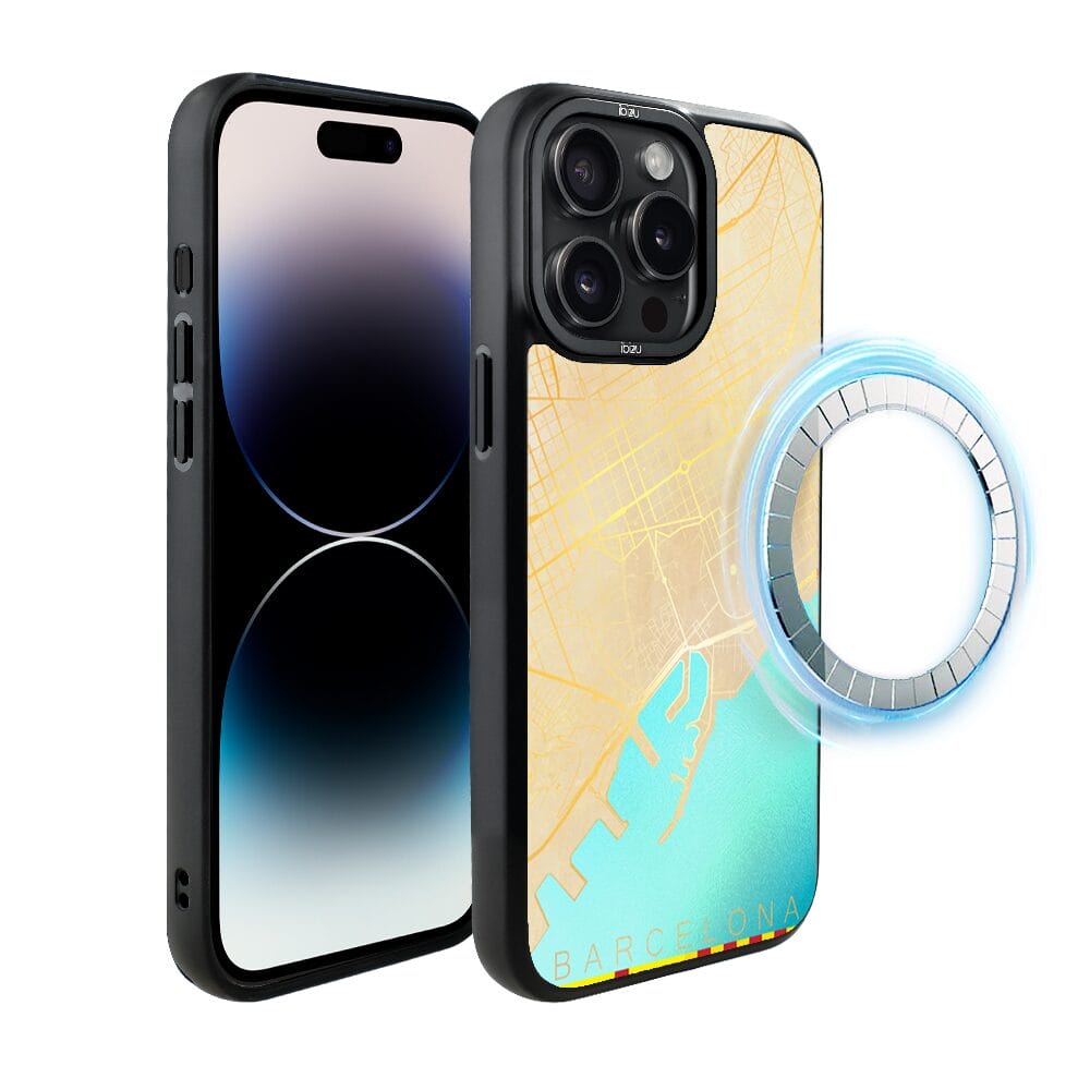 Etui do iPhone 14 Pro IBIZU DropGuard Matt z MagSafe, Mapy Świata, Barcelona
