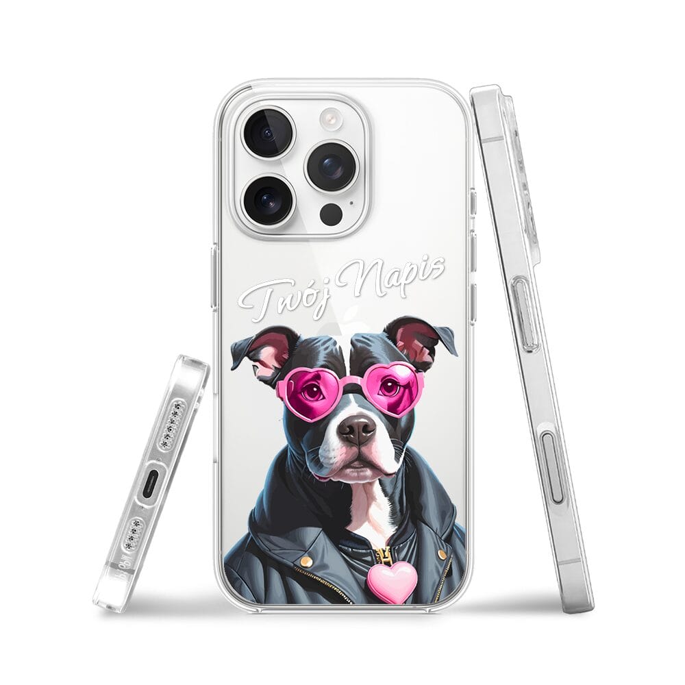 Etui do iPhone 16 Pro przeźroczyste, silikonowe Flexi, Puppy Love, pies rasy Amstaff - obrazek 3