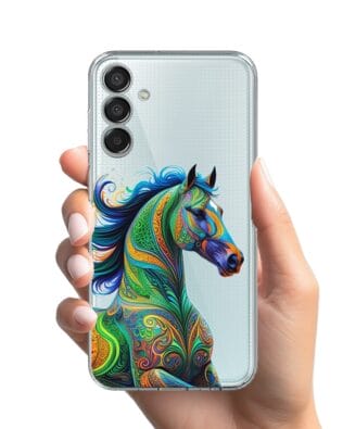 Etui do Samsung Galaxy M15 5G przeźroczyste, silikonowe Flexi, Dzika Mandala, Koń