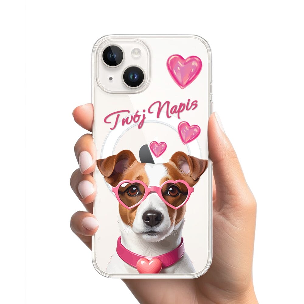 Etui do iPhone 13 Mini z MagSafe przeźroczyste, silikonowe Flexi, Puppy Love, pies rasy Jack Russell Terrier - obrazek 2