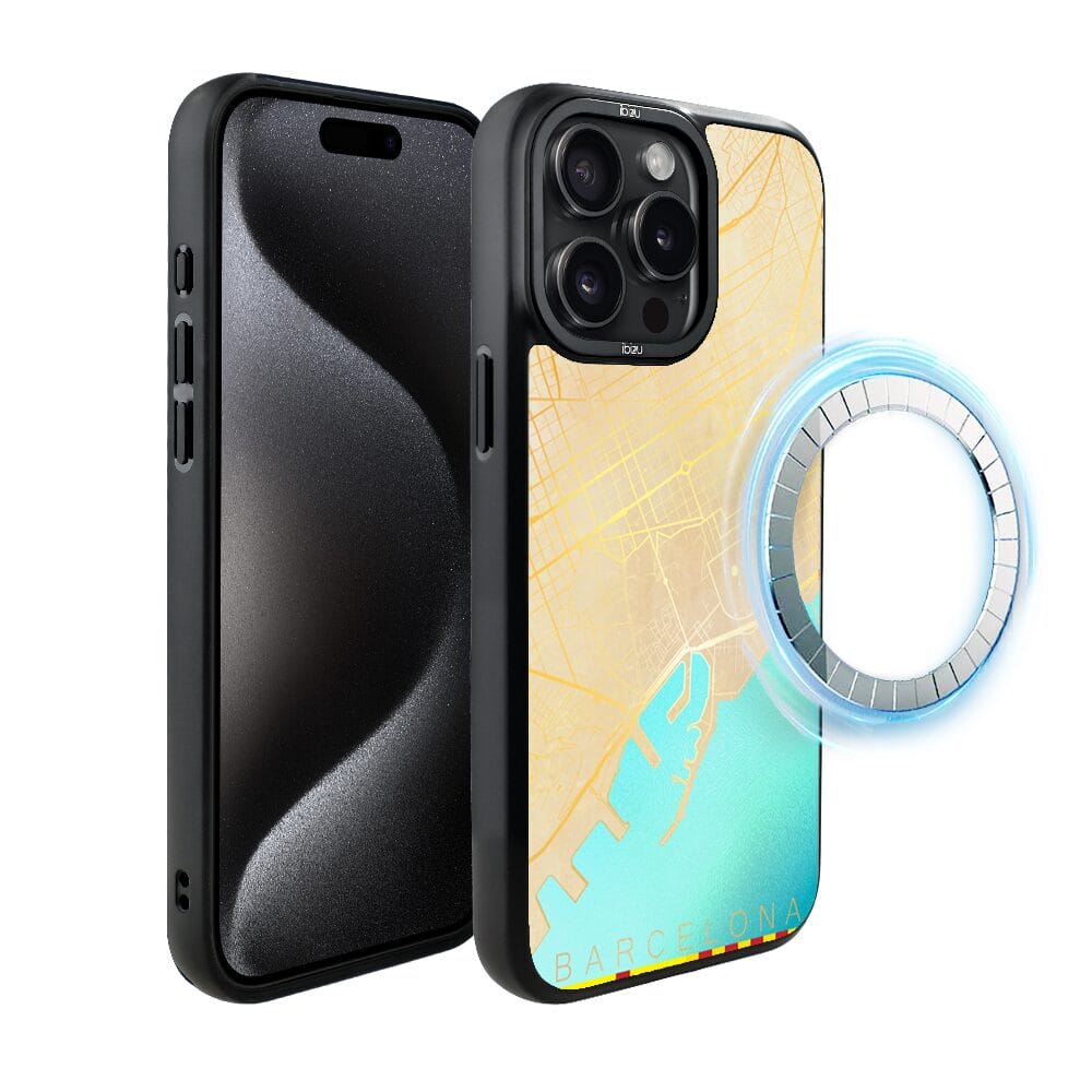Etui do iPhone 15 Pro IBIZU DropGuard Matt z MagSafe, Mapy Świata, Barcelona