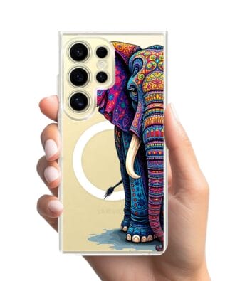 Etui do Samsung Galaxy S24 Ultra z MagSafe przeźroczyste, silikonowe Flexi, Dzika Mandala, Słoń