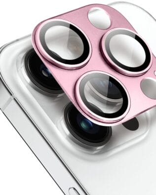 Metalowa osłona na cały aparat z wbudowanymi szkłami do iPhone 14 Pro, różowa