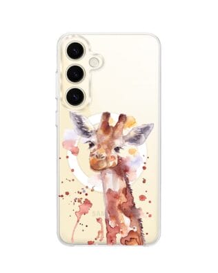 Etui do Samsung Galaxy S24 z MagSafe przeźroczyste, silikonowe Flexi, Akwarelowe Zoo, Żyrafa