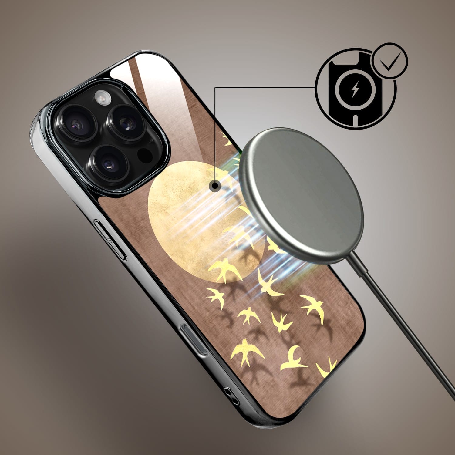 Etui do iPhone 16 Pro Max IBIZU Elite Glass z MagSafe Magia Azji, Taniec jaskółek, czarne - obrazek 7