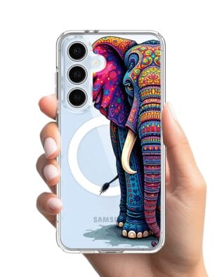 Etui do Samsung Galaxy S24 FE z MagSafe przeźroczyste, silikonowe Flexi, Dzika Mandala, Słoń