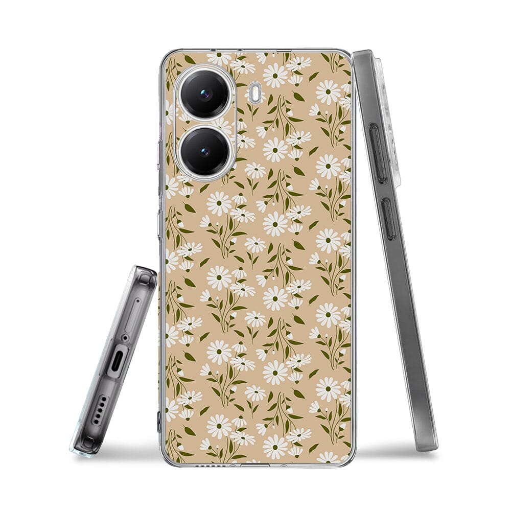 Etui do Xiaomi POCO X7 Pro przeźroczyste, silikonowe Flexi, delikatne kwiatki na cielistym tle - obrazek 3