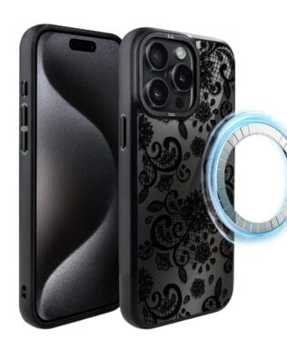 Etui do iPhone 15 Pro IBIZU DropGuard Matt z MagSafe, Midnight, Koronkowa czerń