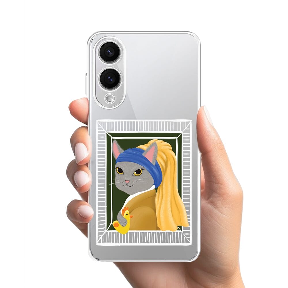 Etui do Samsung Galaxy S25 Edge przeźroczyste, silikonowe Flexi, kotek z kurczakiem - obrazek 2