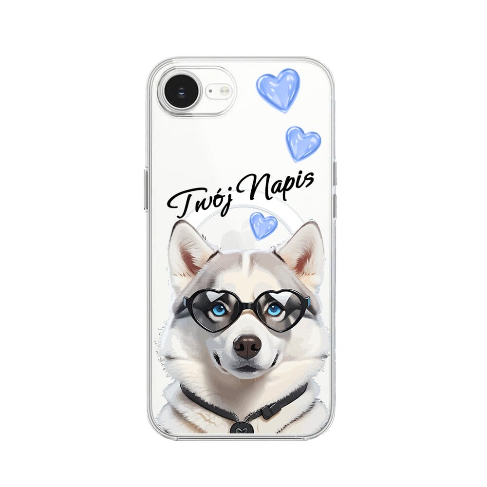 Etui do iPhone 16e z MagSafe przeźroczyste, silikonowe Flexi, Puppy Love, pies rasy Husky