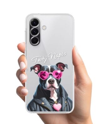 Etui do Samsung Galaxy A56 5G przeźroczyste, silikonowe Flexi, Puppy Love, pies rasy Amstaff