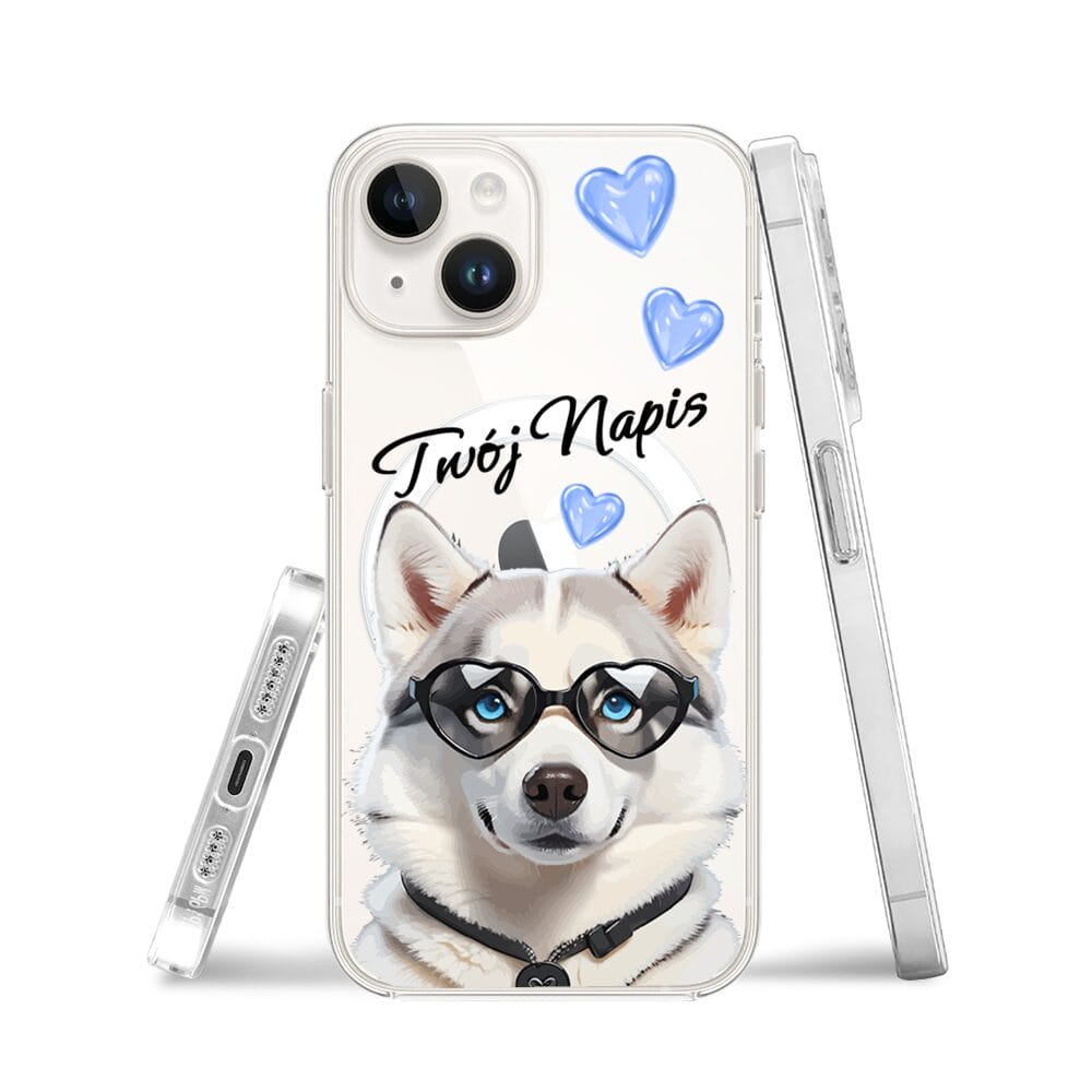 Etui do iPhone 13 Mini z MagSafe przeźroczyste, silikonowe Flexi, Puppy Love, pies rasy Husky - obrazek 3
