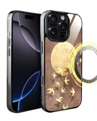 Etui do iPhone 16 Pro Max IBIZU Elite Glass z MagSafe Magia Azji, Taniec jaskółek, czarne