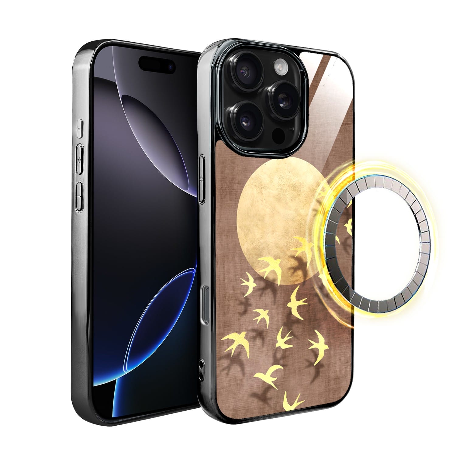 Etui do iPhone 16 Pro Max IBIZU Elite Glass z MagSafe Magia Azji, Taniec jaskółek, czarne