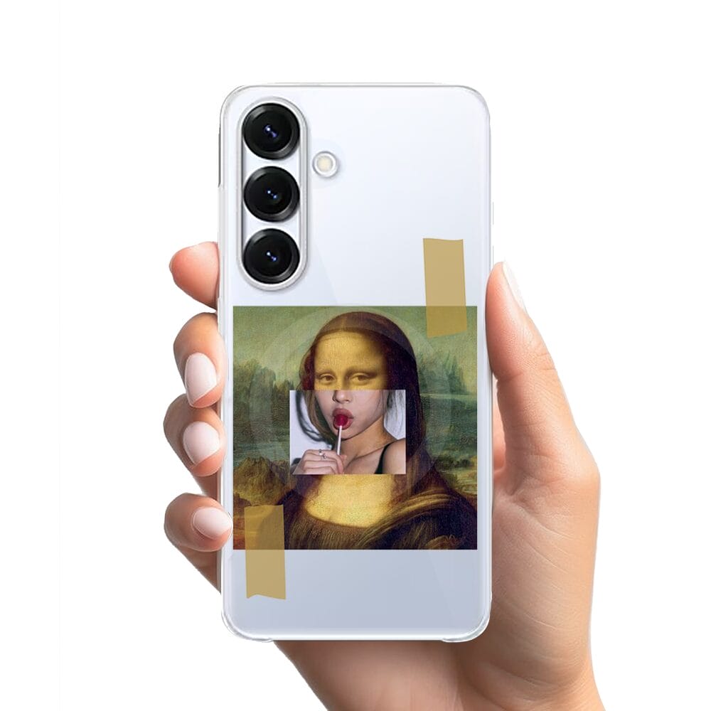 Etui do Samsung Galaxy S25 Plus z MagSafe przeźroczyste, silikonowe Flexi, Mona Lisa z lizakiem - obrazek 2