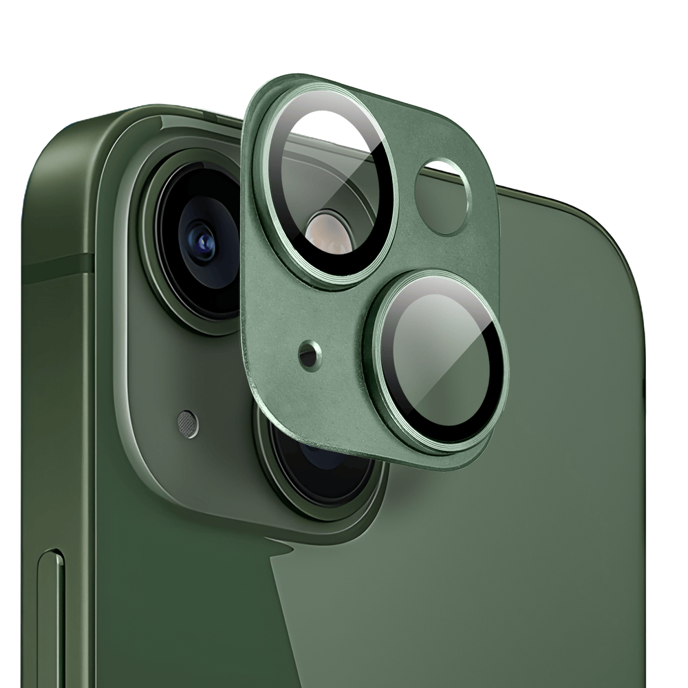 Metalowa osłona na cały aparat z wbudowanymi szkłami do iPhone 13, zielona - obrazek 2